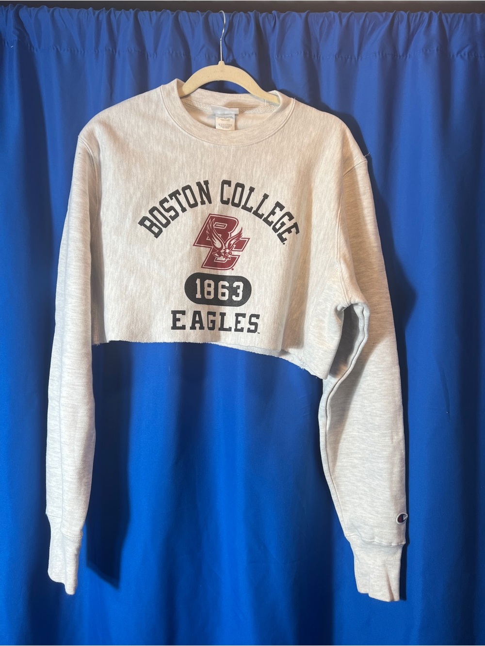 Champion Cropped Gray Boston College Eagles Sweatshirt with Maroon Logo